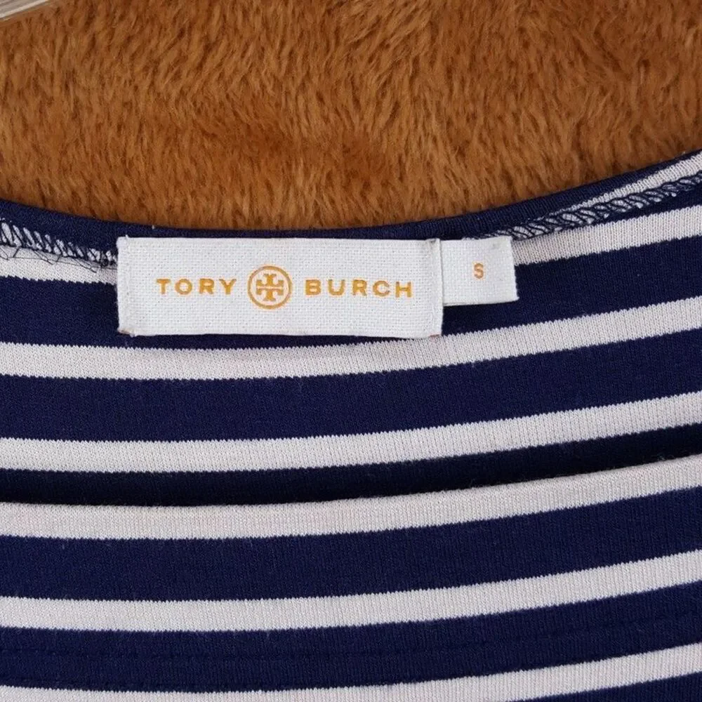 TORY BURCH Dress Womens Small Navy Stripe Pullover Stretch Sheath CALLAN